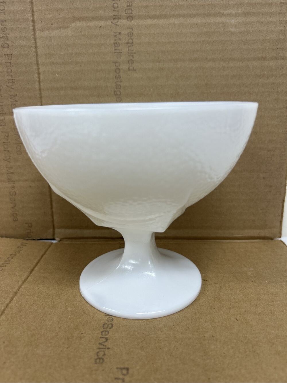 Vintage Milk Glass Orange Peel Textured Footed Compote Serving Bowl